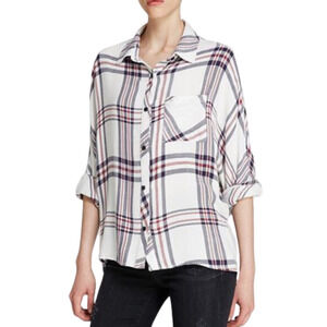 RAILS Maddox Dolman Sleeve Top White Red Blue Plaid Button Front Women's XS